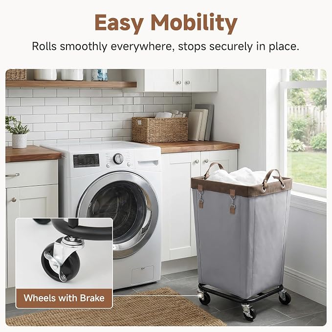 StorageWorks 160L Laundry Basket with Wheels, Large Rolling Hampers for Clothing Organizer, Dirty Clothes Basket for Hotel, Home, Closet, Dorm, Light Grey