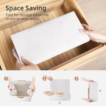 STORAGE MANIAC 2-Pack Large Laundry Hamper, 80L (21.1 Gal) Collapsible Laundry Basket with Bamboo Handles, Freestanding Waterproof Clothes Hamper for Laundry Room, Bedroom, Dorm, Towels, Beige