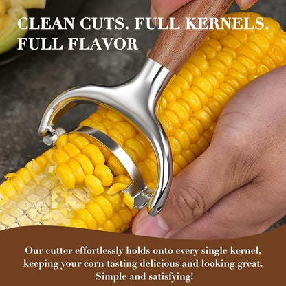 KULUNER Stainless Steel Corn Stripper Tool - Burma Teak Wood Handle, Rust-Resistant Polished Blade, Easy Clean Corn Cob Remover for Salad, Salsa, Party (Burma Teak)