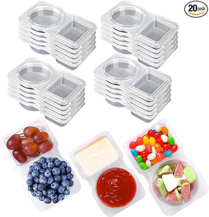 RXRRXR 20PCS Double Compartment Condiment Container With Lids - Reusable Snack Pack Containers for Take-out Sauces