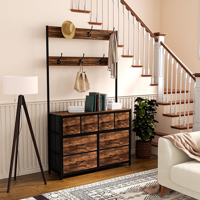 Wardrobe Closet with 8 Drawers, 69" H Freestanding Clothing Rack, Large Capacity Storage Organizer with 6 Double Hooks for Bedroom Dorm Room Apartment (Rustic Brown)