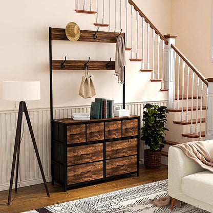 Wardrobe Closet with 8 Drawers, 69" H Freestanding Clothing Rack, Large Capacity Storage Organizer with 6 Double Hooks for Bedroom Dorm Room Apartment (Rustic Brown)