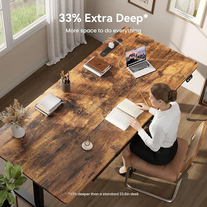HLDIRECT Electric Standing Desk, Extra Large 79 x 31.5 Inches Height Adjustable Table with Outlets, Sit Stand Computer Desk with Drawers for Home Office, Ergonomic Rising Workstation, Rustic Brown
