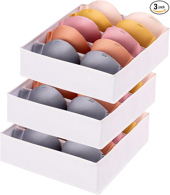 Bra Storage Drawers Organizer for Clothing Underwear Drawer Organizer Dividers Foldable Storage Cube Bins for Bra,Socks, Underwear,3 Pack （White）