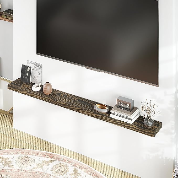 Howizz 60'' Pine Wood Floating Shelf for Wall - Rustic Wall Mounted Wooden Shelf for Stylish Home Décor, Fireplace Mantel 60inch (Dark Brown, 60x8x2) - 1pcs