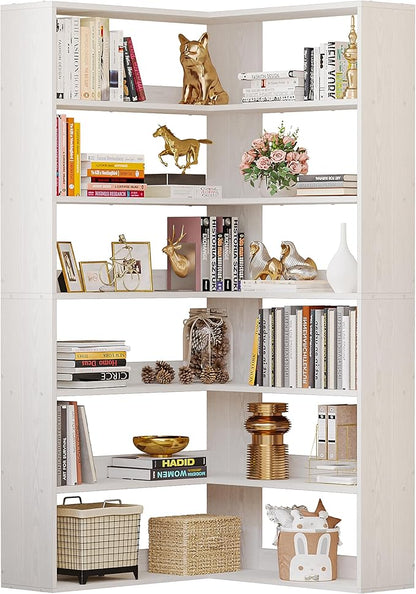 IRONCK Bookshelves 6 Tiers with Baffles Industrial Large Corner Etagere Bookcase Storage Display Rack for Living Room Home Office