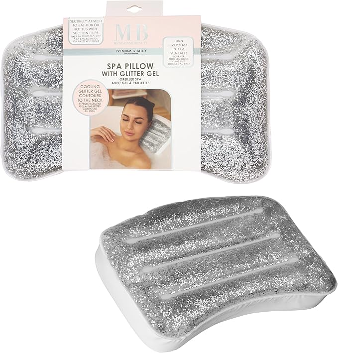 Glitter Gel Cooling Spa Pillow – Bathtub & Hot Tub Relaxation Cushion | Neck & Head Support Bath Pillow | Luxury Spa Accessory Gift for Women – Ultimate Comfort & Relaxation