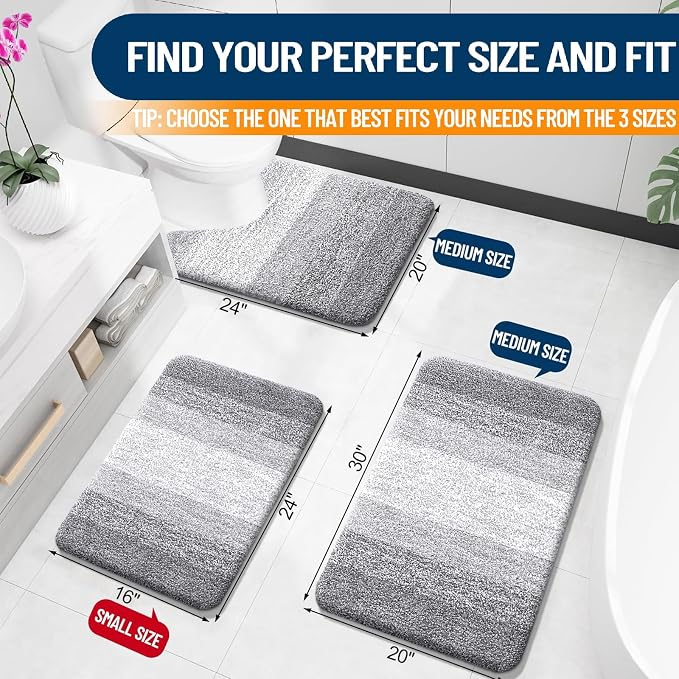 OLANLY Bathroom Rugs Mat 34x21, Extra Soft Absorbent Microfiber Bath Rugs, Rubber Backing, Quick Dry, Machine Washable Bath Mats for Bathroom Floor, Tub and Shower, Home Decor Accessories, Light Grey