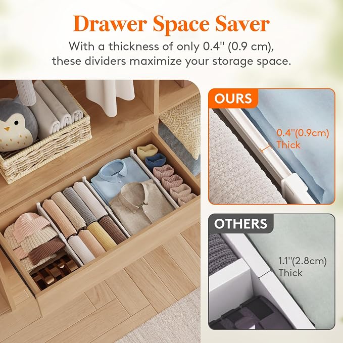 Lifewit 16 Pack Drawer Dividers for Clothes, 4" High 10.5"-16.5" Expandable Dresser Drawer Organizers, Adjustable White Plastic Separators for Kitchen, Cabinet, Nursery, Socks & Underwear Storage