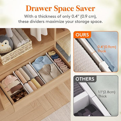 Lifewit 12 Pack Drawer Dividers for Clothes, 4" High 10.5"-16.5" Expandable Dresser Drawer Organizers, Adjustable White Plastic Separators for Kitchen, Cabinet, Nursery, Socks & Underwear Storage