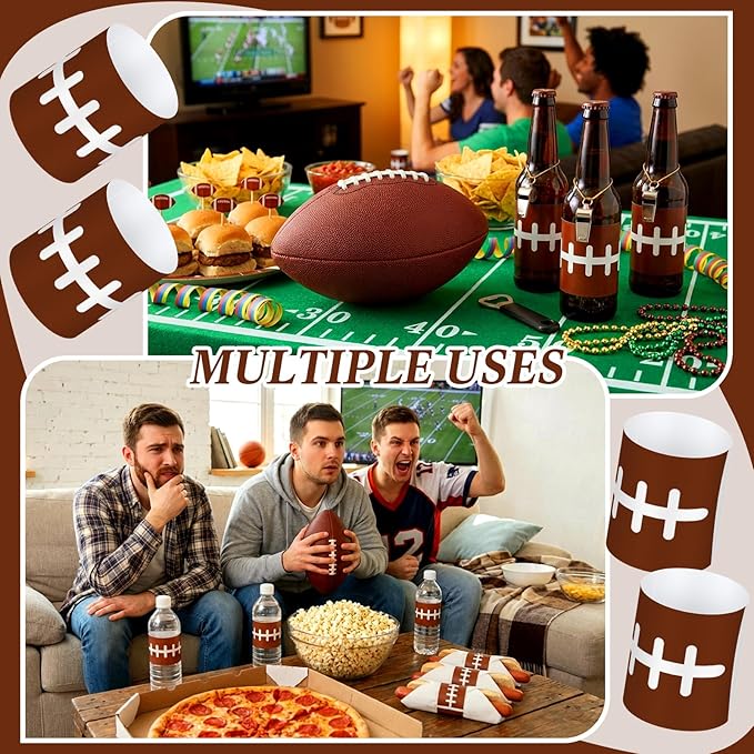 300 Pcs Football Paper Napkin Rings Bulk Disposable Sports Napkin Holder Self Adhesive Brown Silverware Wrap Band for Game Day Birthday Holiday Party Table Setting Decoration