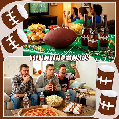 300 Pcs Football Paper Napkin Rings Bulk Disposable Sports Napkin Holder Self Adhesive Brown Silverware Wrap Band for Game Day Birthday Holiday Party Table Setting Decoration