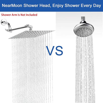 NearMoon Rain Shower Head, High Flow Stainless Steel Square Rainfall Shower, High Pressure Design, Awesome Shower Experience Even At Low Water Flow (10 Inch, Chrome Finish)