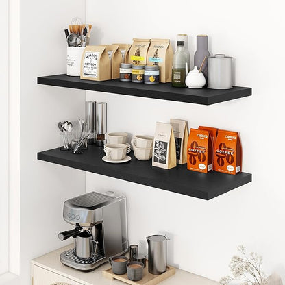 Dreamland 40" Floating Shelves for Wall, 12" Deep Slim Black Floating Shelves, Wall-Mounted Shelves for Bedroom, Living Room, Kitchen, Bathroom - Set of 2