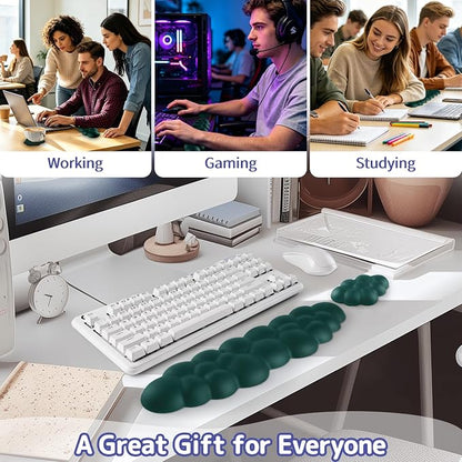 Sushret Cloud Wrist Rest Keyboard, Cloud Keyboard Wrist Pad Set with PU Leather Memory Foam, Cute Arm Rest for Palm Support, PC/Gaming Desk Accessories/Office Setup/Computer Hand Cushion - Dark Green