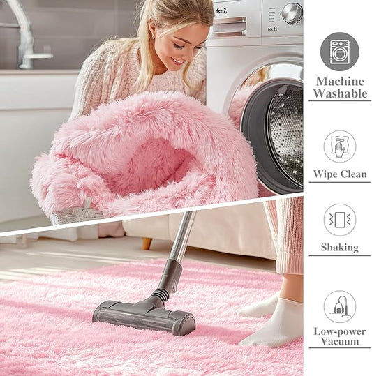 OLANLY 5x8 Machine Washable Large Area Rugs for Living Room, Bedroom, Soft Fluffy Shaggy Bedside Rug, Indoor Floor Carpet for Kids Girls and Boys, Dorms, Nursery, Home Decor Aesthetic, Pink