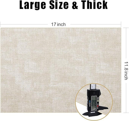 Homaxy Faux Leather Heat Resistant Placemats for Dining Table Set of 12, Waterproof Wipeable Washable PU Table Mats, Easy to Clean Anti-Slip Place Mats, 11.8" x 17", Beige