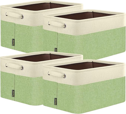 BALEINE 4 Pack Fabric Closet Storage Bins for Shelves, Linen Closet Organizers and Storage, Decorative Baskets for Organizing, Shelf, Clothes, Home, Office (Green, 17''x13''x10.5'')