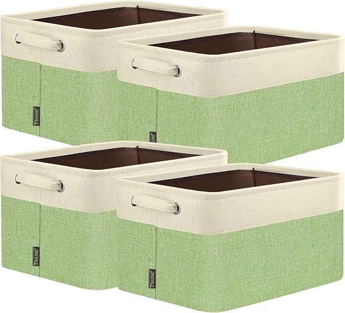 BALEINE 4 Pack Fabric Closet Storage Bins for Shelves, Linen Closet Organizers and Storage, Decorative Baskets for Organizing, Shelf, Clothes, Home, Office (Green, 12"x8"x8")