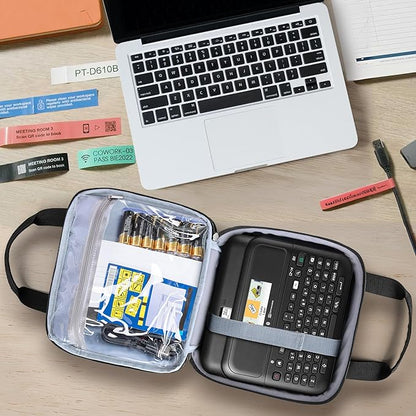 LUXJA Label Maker Carrying Case Compatible with Brother P-Touch PT-D610BT / PT-D410 / PT-D460BT, Storage Bag for Brother Label Printer with Multiple Pockets, Gray