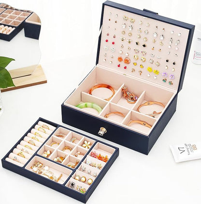 QBestry Womens Earring Jewelry Box for Girls Jewelry Earrings Organizer Box Earring Holder Organizer for Girls Jewelry Organizer Boxes for Women Girls Stud Earrings Organizers Jewelry Box Navy