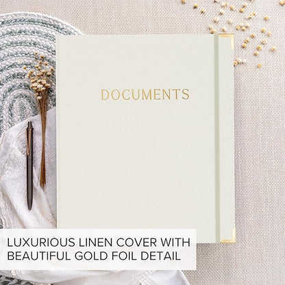 Important Document Organizer Set with Folders - Complete Linen Ring Binder Set Safely Stores All Documents & Files in One Place - Easy to Use Expanding Storage Incl. Envelopes, Pockets & Labels