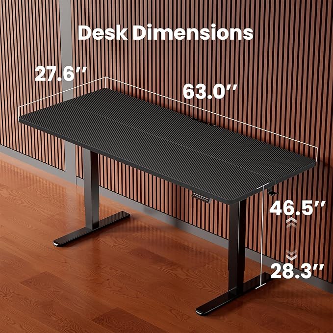 ErGear Height Adjustable Electric Standing Desk, 63 x 28 Inches Sit Stand up Desk, Memory Computer Home Office Desk with Two-Piece Desktop (Carbon Fiber Black)