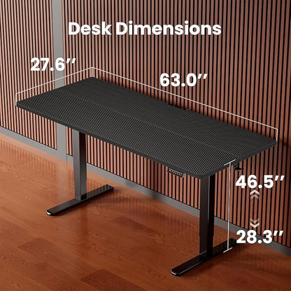 ErGear Height Adjustable Electric Standing Desk, 63 x 28 Inches Sit Stand up Desk, Memory Computer Home Office Desk with Two-Piece Desktop (Carbon Fiber Black)