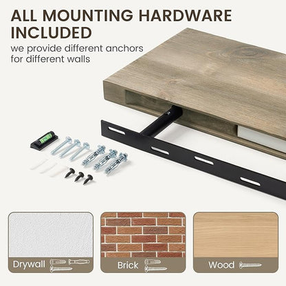 Marsmiles 72 Inch Floating Shelf | 9.3 Inch Deep Grey Wood Wall Shelf Set of 1 | Rustic Reclaimed Wood Shelves for Room Wall | Farmhouse Floating Shelves for Living Room Bathroom