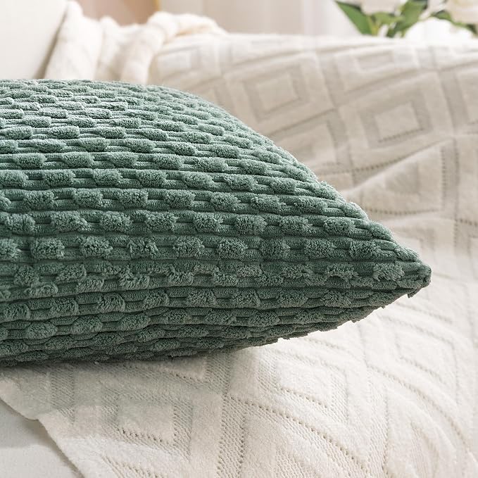 Set of 4 Teal Green Decorative Throw Pillow Covers 12x20 Inch Corduroy Pillow Covers for Bed Couch Sofa Living Room Soft Cushion Cases