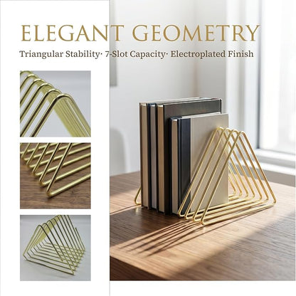 Gold Expandable Bookends, 7-Section, 2"-15.7" | 7 Slot Adjustable Book Rack, Telescoping Desktop Organizer, Metal Magazine Vinyl Record Stand, For Office Home Decor