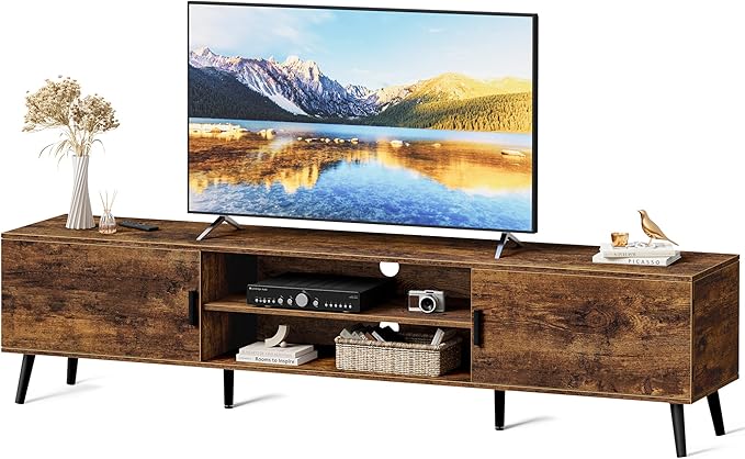 SUPERJARE 70.9 Inch TV Stand for 65, 75 Inch TV, Entertainment Center with Adjustable Shelf, 2 Cabinets, TV Console Table, Media Console, Solid Wood Feet, Cord Holes, for Living Room, Rustic Brown