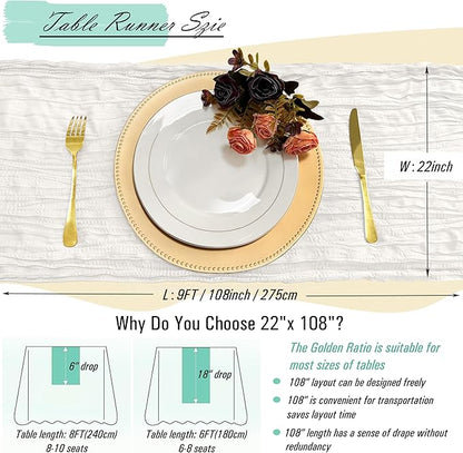 8 Pack White Cheesecloth Table Runner 22 x 108 inch Gauze Cheese Cloth Table Runner Bulk for Rustic Wedding Baby Shower Birthday Party Boho Table Decor