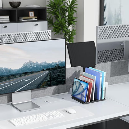 gianotter Desktop File Organizer, Desk Organizer with 5 Compartments, Paper Organizer for Desk, Workspace Organizers for Office Supplies (Black, Upright Style)