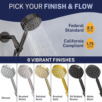 HammerHead Showers® Solid Metal Handheld Shower Head with Hose and Brass Holder - OIL RUBBED BRONZE - 2.5 GPM High Pressure Shower Heads with Adjustable Shower Wand Bracket - 6ft Flexible Extension