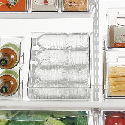 iDesign Plastic Water Bottle Organizer for Fridge, Clear Bottle Holder for Kitchen and Pantry, 4-Pack