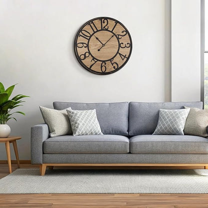Maxstar Large Wall Clock Silent Bronze Rustic Farmhouse Metal & Wood with Arabic Numeral, Battery Operated Wall Clocks Decorative for Living Room Bedroom Office Home Decor 20inch