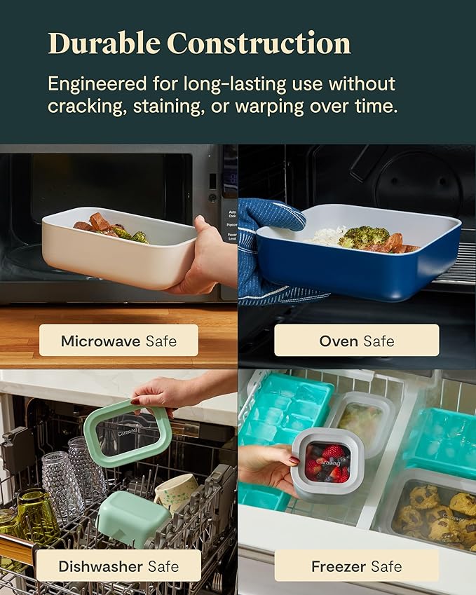 Caraway 22pc Glass Food Storage Set - Storage Containers for Food - Non-Toxic Ceramic-Coated Glass - Air Release Technology - Compact & Stackable Design - Cream