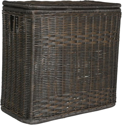 The Basket Lady 3-Compartment Wicker Laundry Sorter Hamper, 30 in L x 15 in W x 28 in H, Antique Walnut Brown