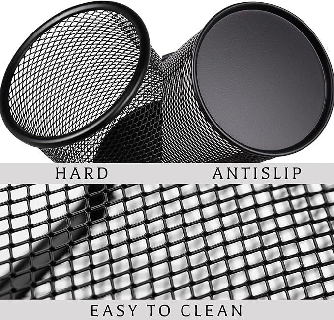 Pen Holder Mesh Pencil Holder Metal Pen Holder Cup Pencil Cup Holder for Desk Office Pen Organizer Black, 4 Pack