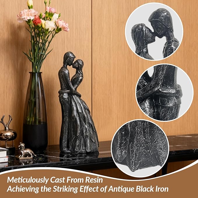 Wedding Anniversary Engagement Gifts for Couples, Room Decor Love Figurines, Black Resin Couple Embracing Sculpture, Aesthetic Statue Knick Knacks for Bedroom, Living Room, Desk, Coffee Table