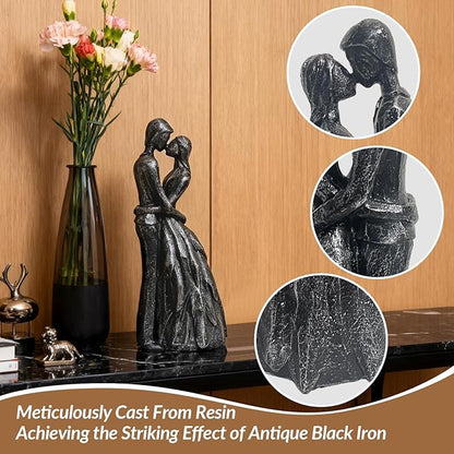 Wedding Anniversary Engagement Gifts for Couples, Room Decor Love Figurines, Black Resin Couple Embracing Sculpture, Aesthetic Statue Knick Knacks for Bedroom, Living Room, Desk, Coffee Table