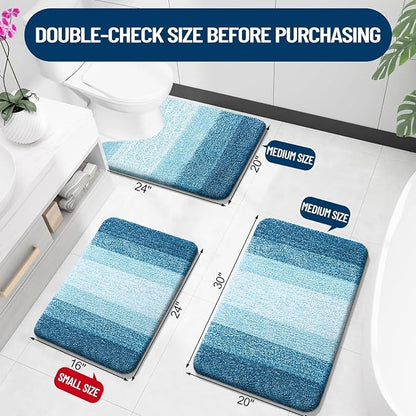 OLANLY Luxury Toilet Rugs U-Shaped 24x20, Extra Soft and Absorbent Microfiber Bathroom Rugs, Non-Slip Plush Shaggy Bath Mat, Machine Wash Dry, Contour Bathroom Mats for Toilet Base, Peacock Blue