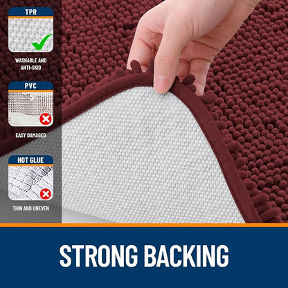 OLANLY Toilet Rugs U-Shaped 20x20, Extra Soft Absorbent Chenille Contour Bathroom Rugs for Toilet, Dry Quickly, Machine Washable, Non-Slip Bath Mat, Andorra Red-Brown