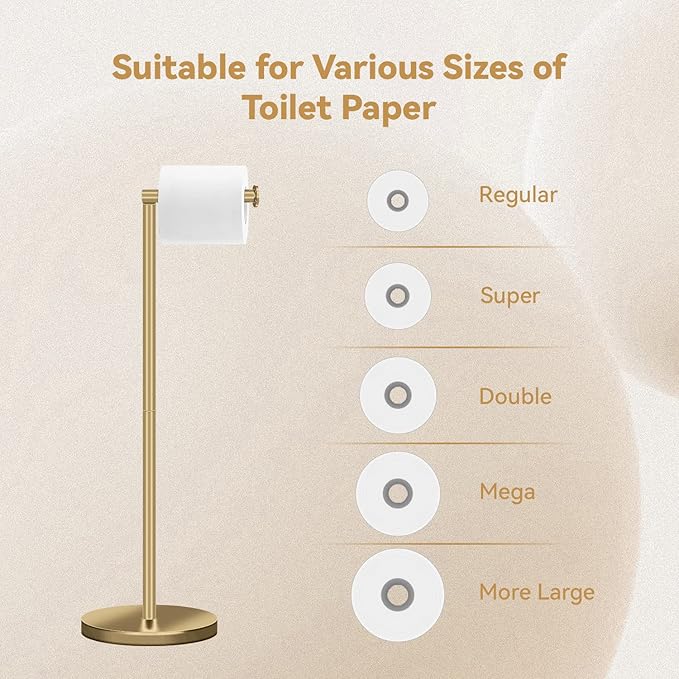 RRM Toilet Paper Holder Stand, Bathroom Free Standing Toilet Paper Holder with Reserve Storage 3-4 Toilet Paper Rolls (Golden)