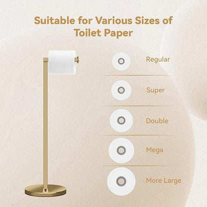 RRM Toilet Paper Holder Stand, Bathroom Free Standing Toilet Paper Holder with Reserve Storage 3-4 Toilet Paper Rolls (Golden)