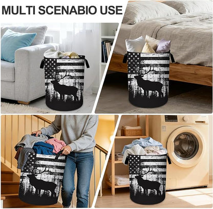 Deer Laundry Basket Waterproof Laundry Hamper Foldable Laundry Bag with Handles for Bedroom, Bathroom, Office, Clothes Storage