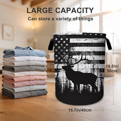 Deer Laundry Basket Waterproof Laundry Hamper Foldable Laundry Bag with Handles for Bedroom, Bathroom, Office, Clothes Storage