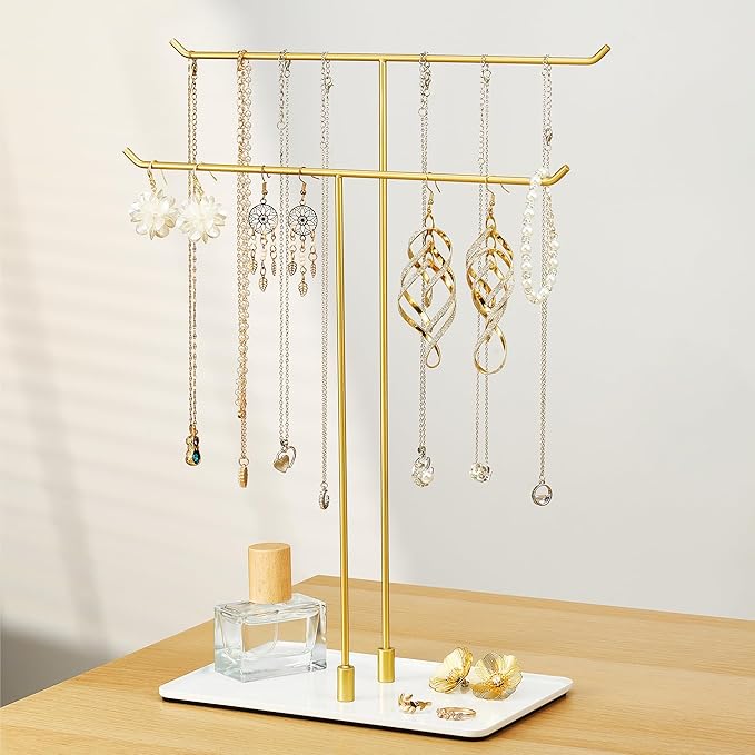 bussdis Necklace Stand Aesthetic Necklace Holder: Metal Necklace Organizer for Home Decor, Gold