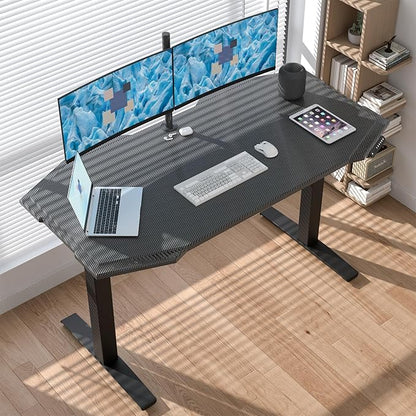 Dual Motors Electric Standing Desk with Thickened StandardMount Frame & 55"x28" Carbon Fiber One-Piece Seamless Desktop, 4 Memory Settings+Quick Assembly,Black